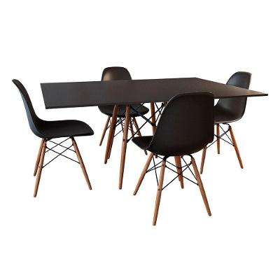 Conjunto De Mesa De Jantar Retangular 120X75 Tampo De Madeira Preto Com 4 Cadeiras Pret - Cor: Preto