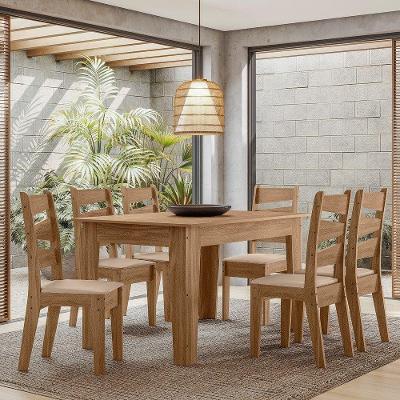 Conjunto Sala De Jantar Itália 1,35 Com 6 Cadeiras Cedro 51C