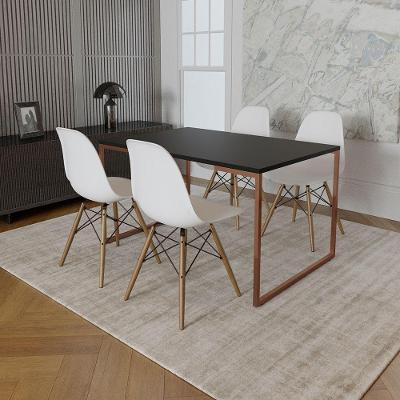 Mesa Industrial Base Ferro Cobre 137X90 Tampo Preto 4 Cadeiras Eiffel Madeira Assento Branco