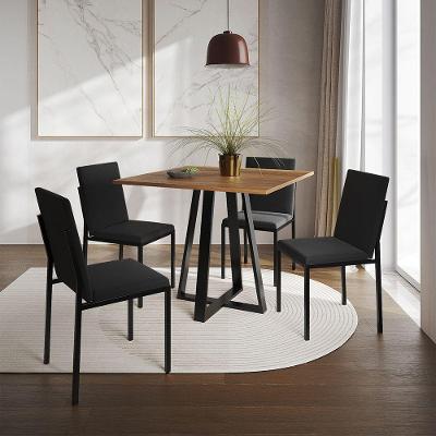 Conjunto De Jantar Mesa Mônaco 90Cm Tampo Imbuia Com 4 Cadeiras Estofadas Pretas - Cor: Preto