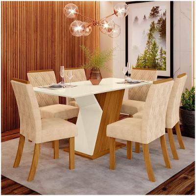 Conjunto Sala De Jantar Mesa 160cm 6 Cadeiras Lupita Casa 812 Nature Off White E Linho