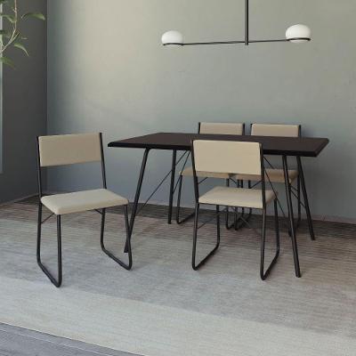 Mesa Jantar Paraty 137Cm Tampo Preto Com 4 Cadeiras Angra Estofadas Preta E Bege - Cor: Preto