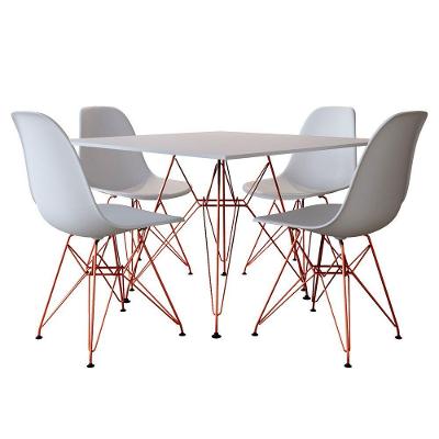 Conjunto Jantar Eames De Ferro Cobre E Tampo Quadrado Branco - 90Cm 4 Cadeiras Branca