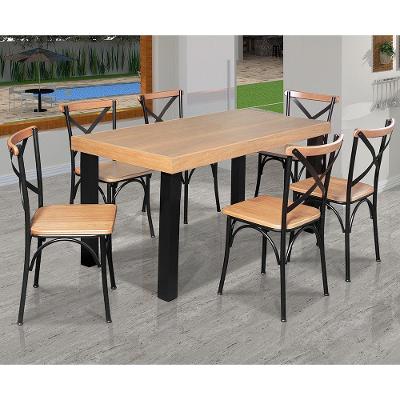 Conjunto Jantar Industrial Mesa Felícia 180X80 Com 6 Cadeiras Paris Base Alumínio - Natural - Marrom