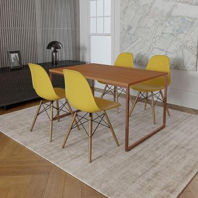 Mesa Industrial Base Ferro Cobre Tampo 137X90 Canela 4 Cadeiras Eames Madeira Assento Amarelo