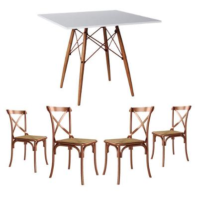 Jogo De Mesa Eiffel Quadrado Tampo De Madeira 90Cm Branco Com 4 Cadeiras Katrina Cobre - Cor: Marrom