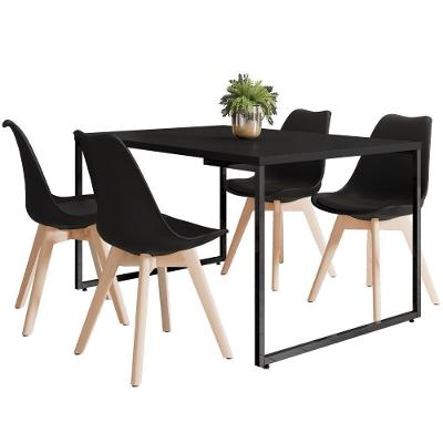 Mesa De Jantar Com 04 Cadeiras Ayla Preto Base De Madeira