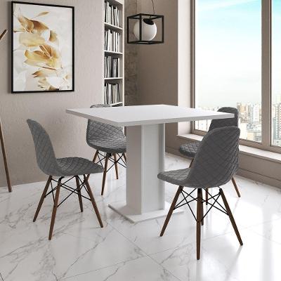 Mesa Jantar Londres Quadrada Branca 90Cm 4 Cadeiras Eames Estofadas Grafite Madeira