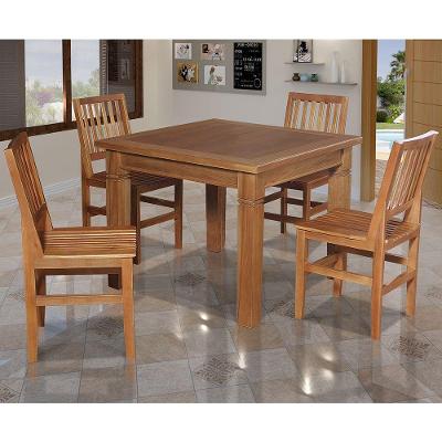 Mesa Jantar Estela 1M Pés Diamante Em Com 4 Cadeiras Ripada Confort Castanho - Marrom