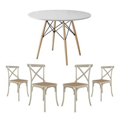 Jogo De Mesa Eiffel Redondo Tampo De Madeira 90Cm Branco Com 4 Cadeiras Katrina Off Whiteo Be