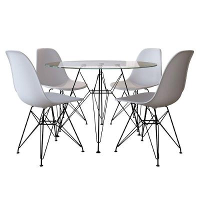 Mesa De Jantar Com 4 Cadeiras Brancas Tampo Vidro Redondo 90Cm Base De Ferro Preto Cor: Branco