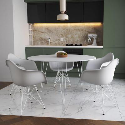Mesa Jantar Redonda 110Cm Branca Clips 3 Pés Com 5 Poltronas Brancas Ferro Branco - Cor: Branco