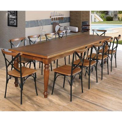 Conjunto Jantar Mesa Leonoraça 240X100 C/10 Cadeir Paris Base Alumí-Castanho - Marrom