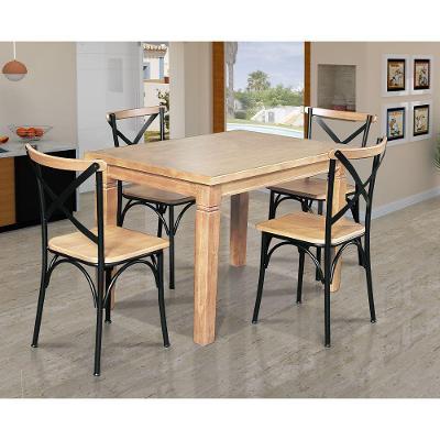 Mesa Jantar Retangular Aurora 120X80 Com 4 Cadeiras Paris Base Alumínio - Natural - Marrom