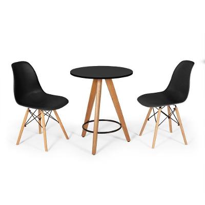 Conjunto Mesa Redonda Aline 70Cm Preta Com 2 Cadeiras Eames Eiffel - Preto
