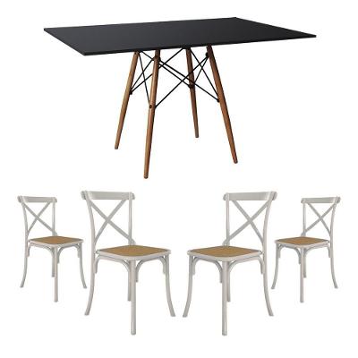 Jogo De Mesa Eiffel Retangular Tampo De Madeira 120X75Cm Preto Com 4 Cadeiras Katrina Brancao