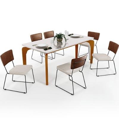Mesa De Jantar Capri 160cm Off White E 6 Cadeira Marrom Cru