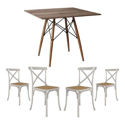 Jogo De Mesa Eiffel Quadrado Tampo De Madeira 90Cm Amêndoa Com 4 Cadeiras Katrina Brancao Beg