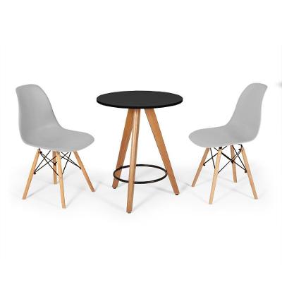 Conjunto Mesa Redonda Aline 70Cm Preta Com 2 Cadeiras Eames Eiffel - Cinza