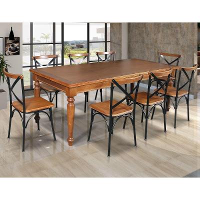 Conjunto Jantar Mesa Leonora 240X100 Com 8 Cadeiras Paris Base Alumínio - Castanho - Marrom