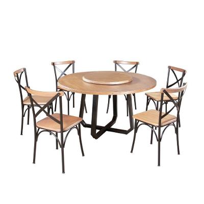 Mesa Jantar Redonda Prato Giratório Clarisse 1,60M 6 Cadeiras Paris Base Alumínio Natural - Marrom