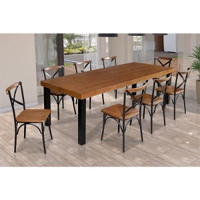 Mesa Jantar Retangular Industrial 2M Arlete Com 8 Cadeiras Paris Base Alumínio - Castanho - Marrom