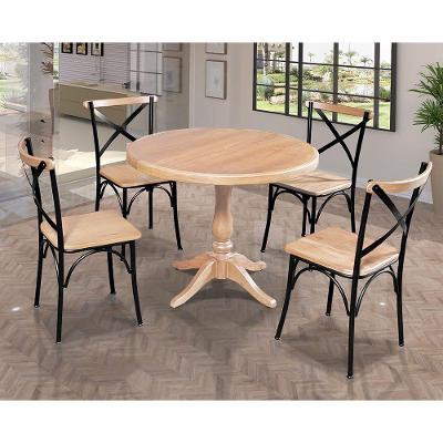 Mesa Jantar Redonda 80Cm Madalena 4 Cadeiras Paris Base Alumínio Natural - Marrom