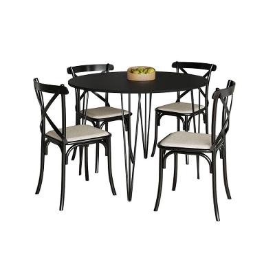 Mesa Com 4 Cadeiras Katrina Preta Elen Hairpin 110Cm Jantar Preta Com Ferro Preto - Cor: Preto