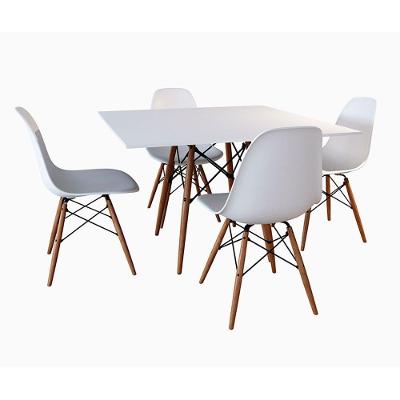 Sala De Jantar Mesa Quadrada Com 4 Cadeiras Brancas 90Cm Cor: Branco