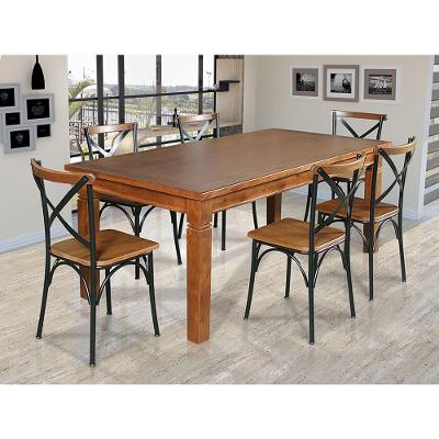 Mesa Jantar Retangular Aurora 160X80 Com 6 Cadeiras Paris Base Alumínio - Castanho - Marrom