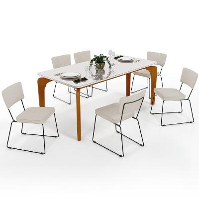 Mesa De Jantar 160cm Off White Com 6 Cadeiras Champagne