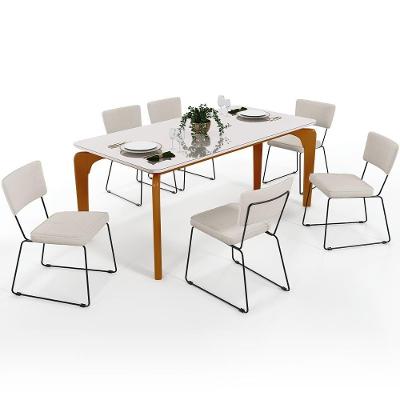 Mesa De Jantar 160cm Off White Nature Com 6 Cadeiras Cru