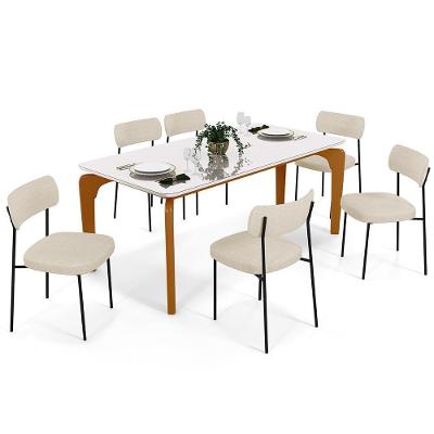 Mesa De Jantar 160cm Off White Nature Com 6 Cadeiras Bege