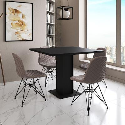 Mesa Jantar Londres Quadrada Preta 90Cm 4 Cadeiras Estofadas Nude Médio Eames Ferro Preto