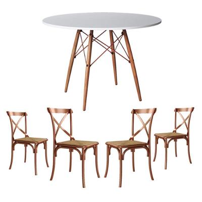 Conjunto De Mesa Eiffel Redondo Tampo De Madeira 110Cm Branco Com 4 Cadeiras Cobre - Branco