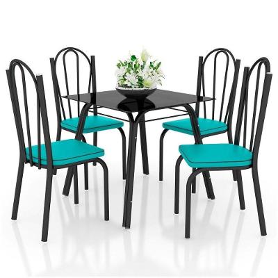 Jogo De Mesa Lótus Tampo De Vidro E 4 Cadeiras 121 Preto/azul Turquesa
