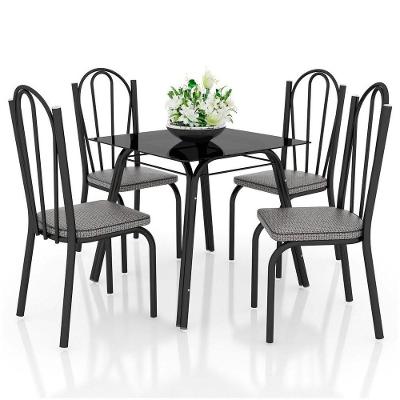 Jogo De Mesa Lótus Tampo De Vidro E 4 Cadeiras 121 Preto/platina
