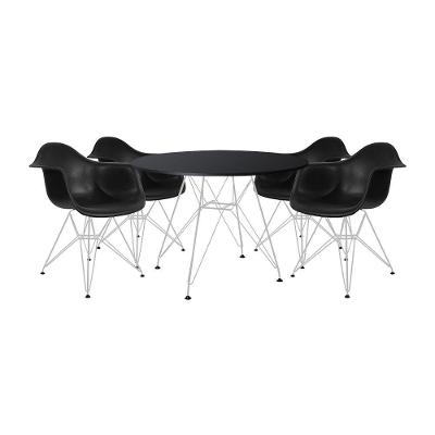 Mesa De Jantar Redonda 90Cm Preta Com 4 Poltronas Pretas Ferro Branco Cor: Branco