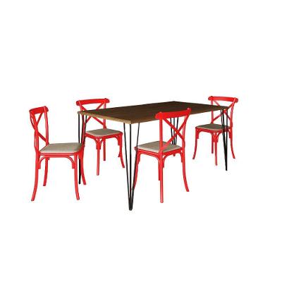 Conjunto De Mesa Elen Retangular Tampo De Madeira 140X80Cm Amêndoa Com 4 Cadeiras Katrina Vermelha A