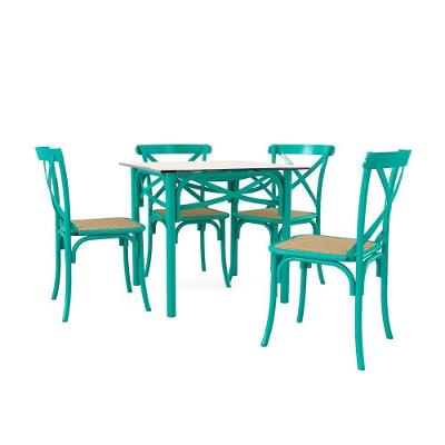Conjunto Katrina Azul Turquesa 4 Lugares Tampo De Madeira Quadrado 90 Cm Asturias