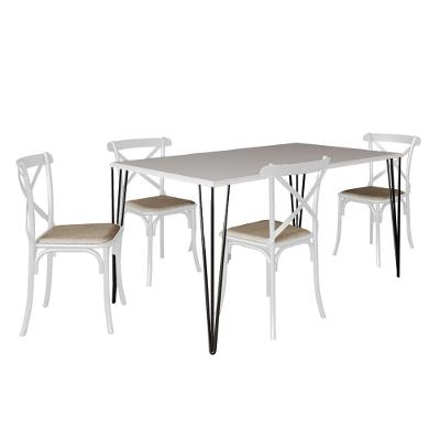 Conjunto De Mesa Elen Retangular Tampo De Madeira 140X80Cm Branco Com 4 Cadeiras Katrina Branca