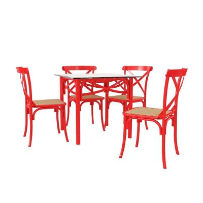 Conjunto Katrina Vermelho 4 Lugares Tampo De Madeira Quadrado 90 Cm Asturias