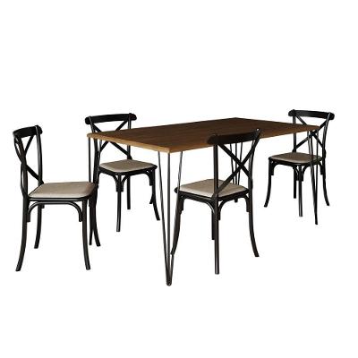 Conjunto De Mesa Elen Retangular Tampo De Madeira 140X80Cm Amêndoa Com 4 Cadeiras Katrina Preto