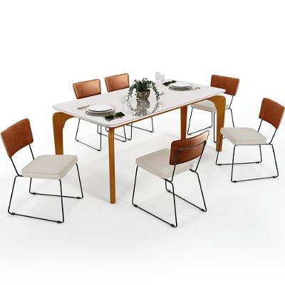 Mesa Capri 160cm Off White Com 6 Cadeiras Camel Champagne