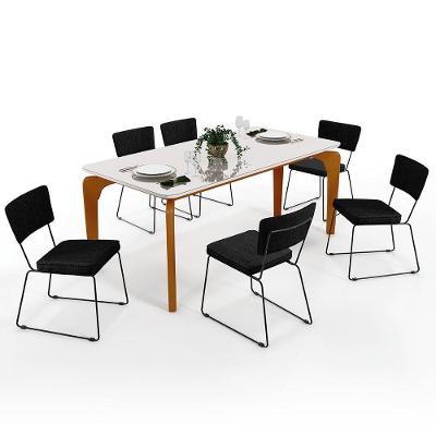 Mesa De Jantar 160cm Off White Nature Com 6 Cadeiras Chumbo