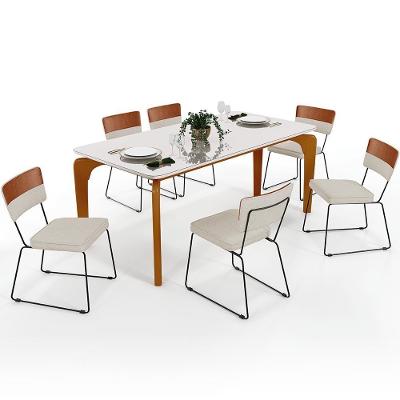 Mesa Capri 160cm Off White 6 Cadeiras Faixa Camel Champagne