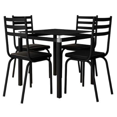 Jogo De Mesa Malva 75Cm E 4 Cadeiras 118 Preto