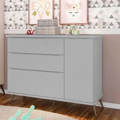 Cômoda Infantil Melissa Retrô 1 Porta E 3 Gavetas100% Mdf Cinza - Phoenix Baby
