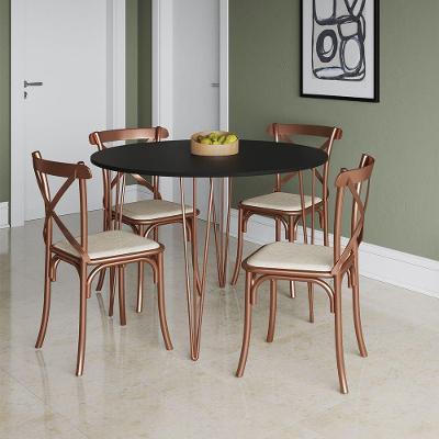 Mesa Jantar Redonda Preta Elen 110Cm Hairpin Com 4 Cadeiras Katrina Cobre - Preto