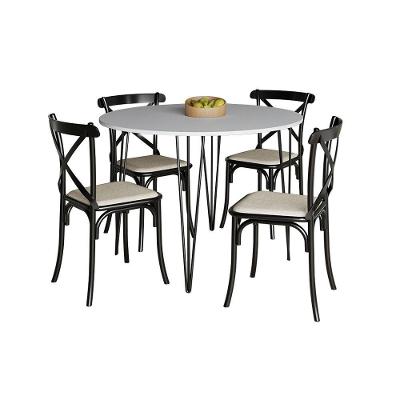 Mesa Jantar Redonda Branca Elen 110Cm Hairpin Com 4 Cadeiras Katrina Preta - Cor: Branco